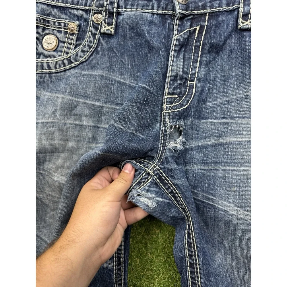 Rock Revival Jeans Mens 38 Caesar Relaxed Straight Fit Distressed Grunge Punk